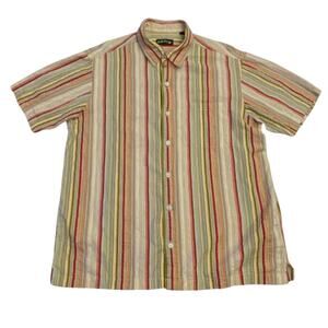 Orvis Shirt Men's Large Striped 100% Cotton Button Up Short Sleeve Made in India